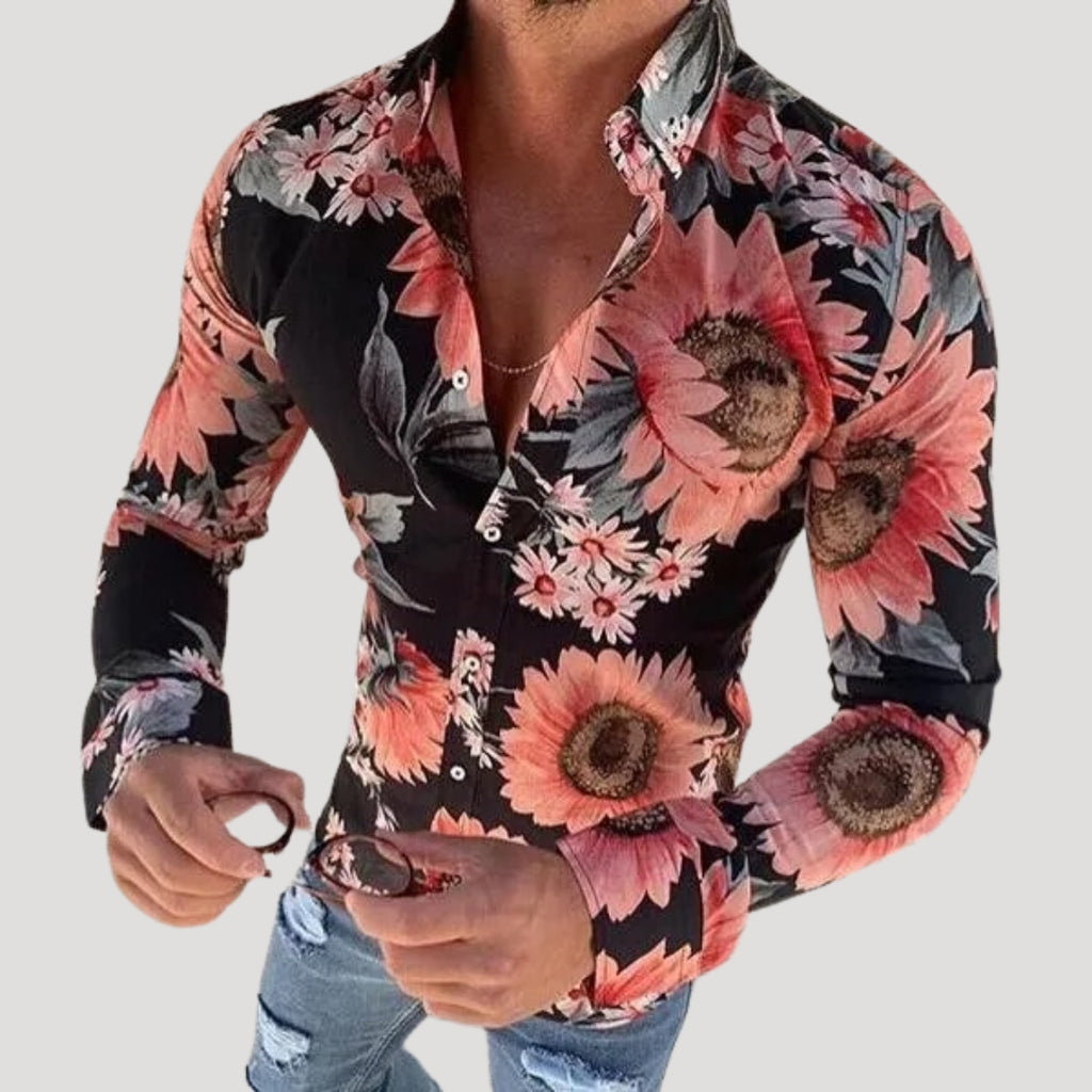 Men’s Slim Fit Patterned Shirt Long Sleeve Button Down Top