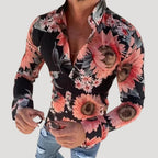 Men’s Slim Fit Patterned Shirt Long Sleeve Button Down Top