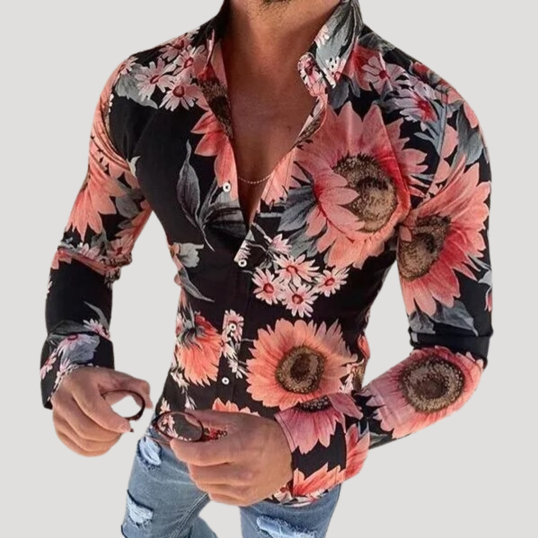 Men’s Slim Fit Patterned Shirt Long Sleeve Button Down Top