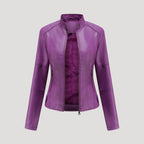 Women’s Faux Leather Biker Jacket Zip Front Moto Coat