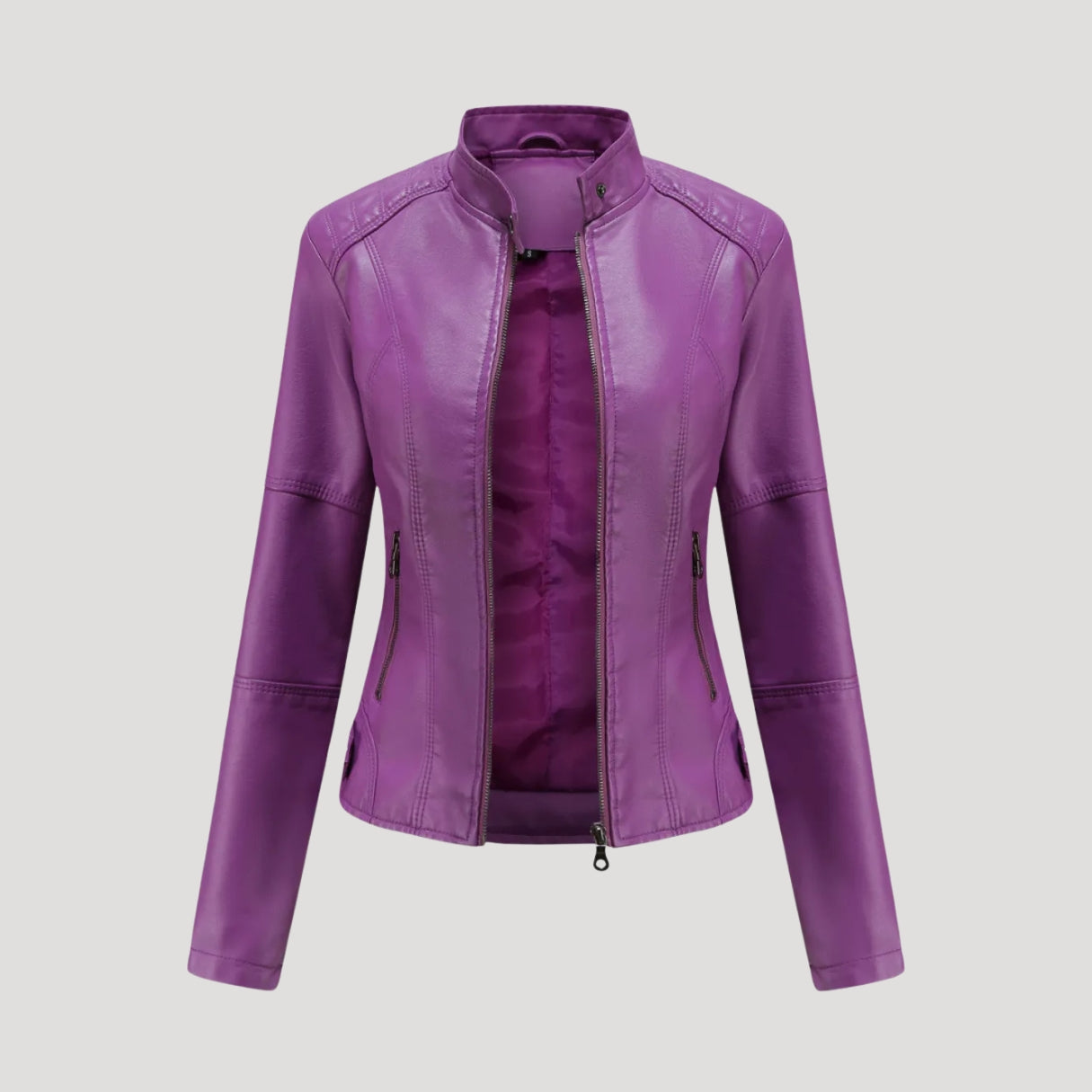 Women’s Faux Leather Biker Jacket Zip Front Moto Coat