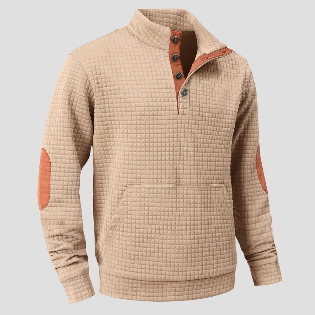 Men’s Textured Button Collar Sweatshirt Casual Pullover Top