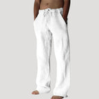 Men's Linen Pants Drawstring Waist Wide Leg Relaxed Fit