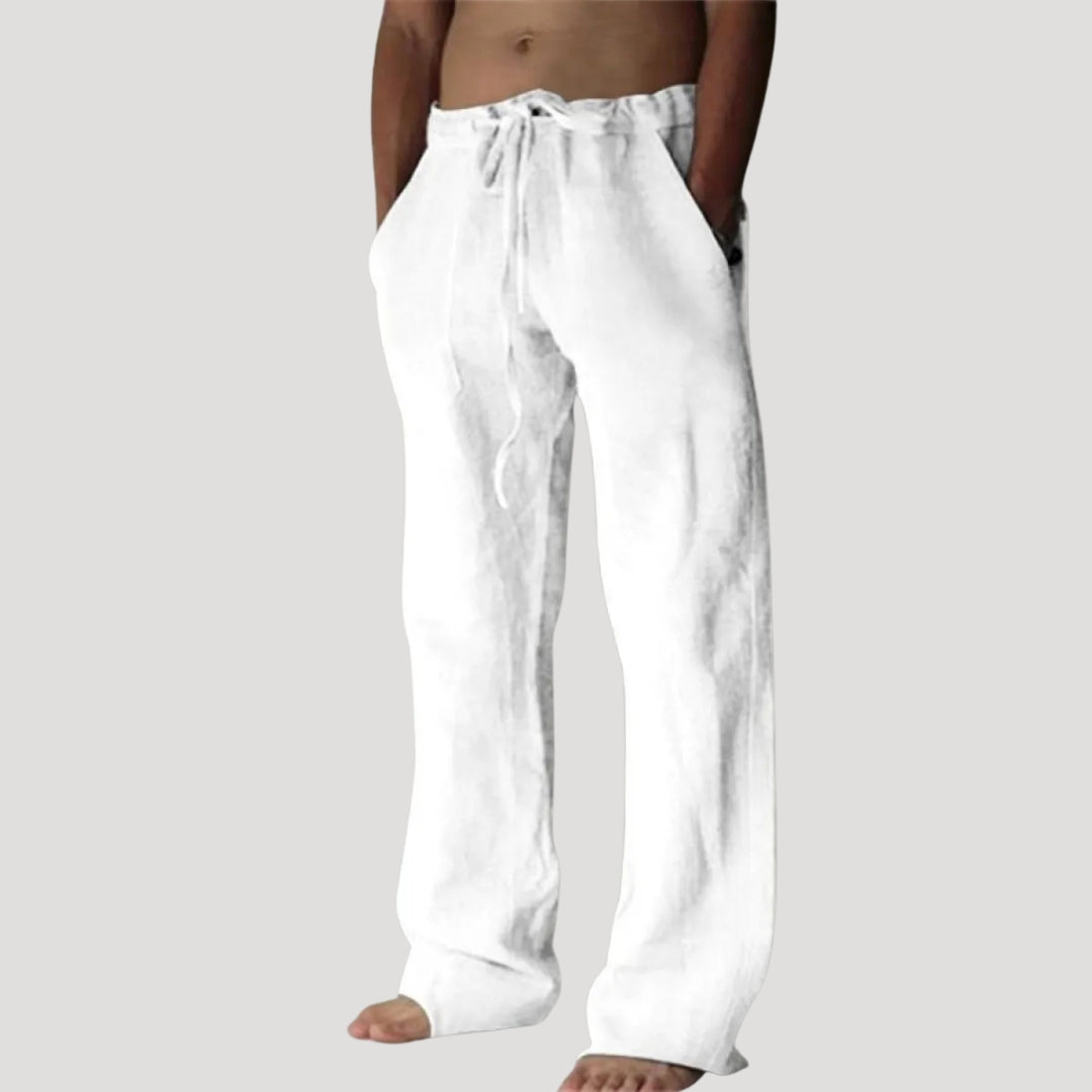 Men's Linen Pants Drawstring Waist Wide Leg Relaxed Fit