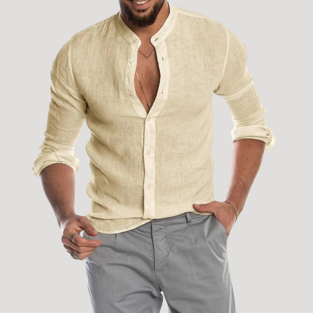 Men’s Linen Shirt Long Sleeve Button Henley Top