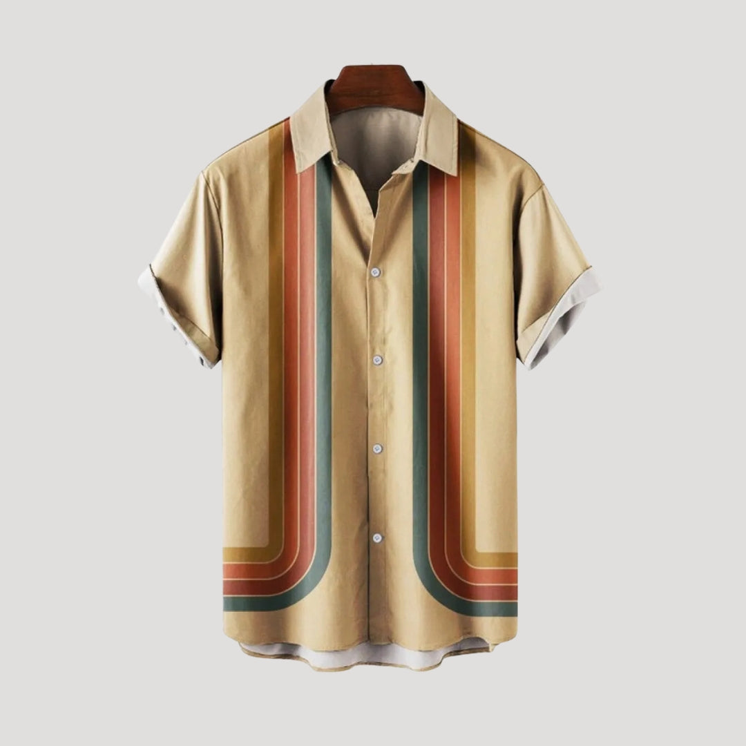 Men’s Striped Button Up Short Sleeve Shirt Relaxed Fit Casual