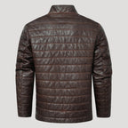 Men’s Brown Quilted Leather Jacket With Stand Collar