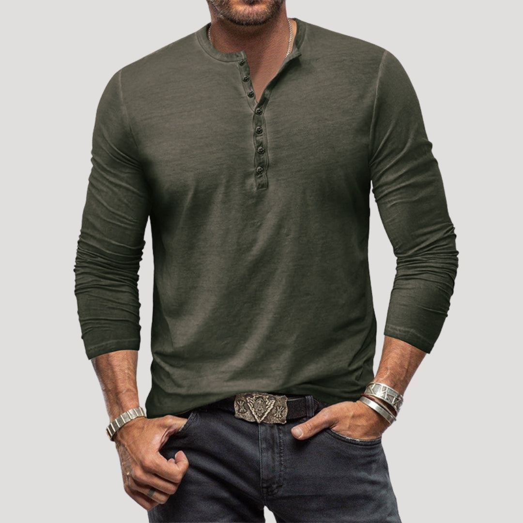 Men’s Long Sleeve Henley Cotton Shirt Casual Style