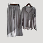 Women’s Linen Shirt Wide Leg Pants Matching Two Piece Set