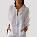 Women’s Linen Button Down Shirt Long Sleeve Loose Blouse