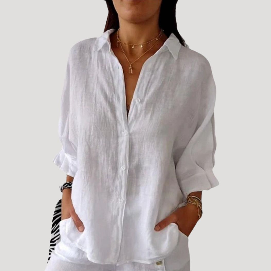 Women’s Linen Button Down Shirt Long Sleeve Loose Blouse