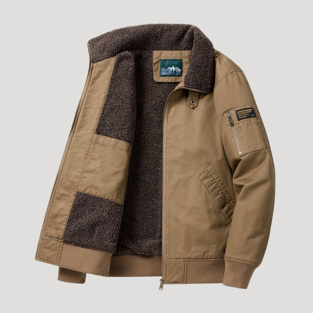 Men’s Fleece Bomber Jacket Zip Up Relaxed Fit Outerwear Coat