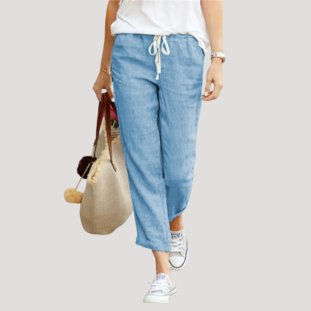 Women’s Linen Blend Drawstring Trousers Relaxed Casual Fit