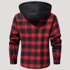 Men’s Red Plaid Flannel Hooded Sherpa Jacket
