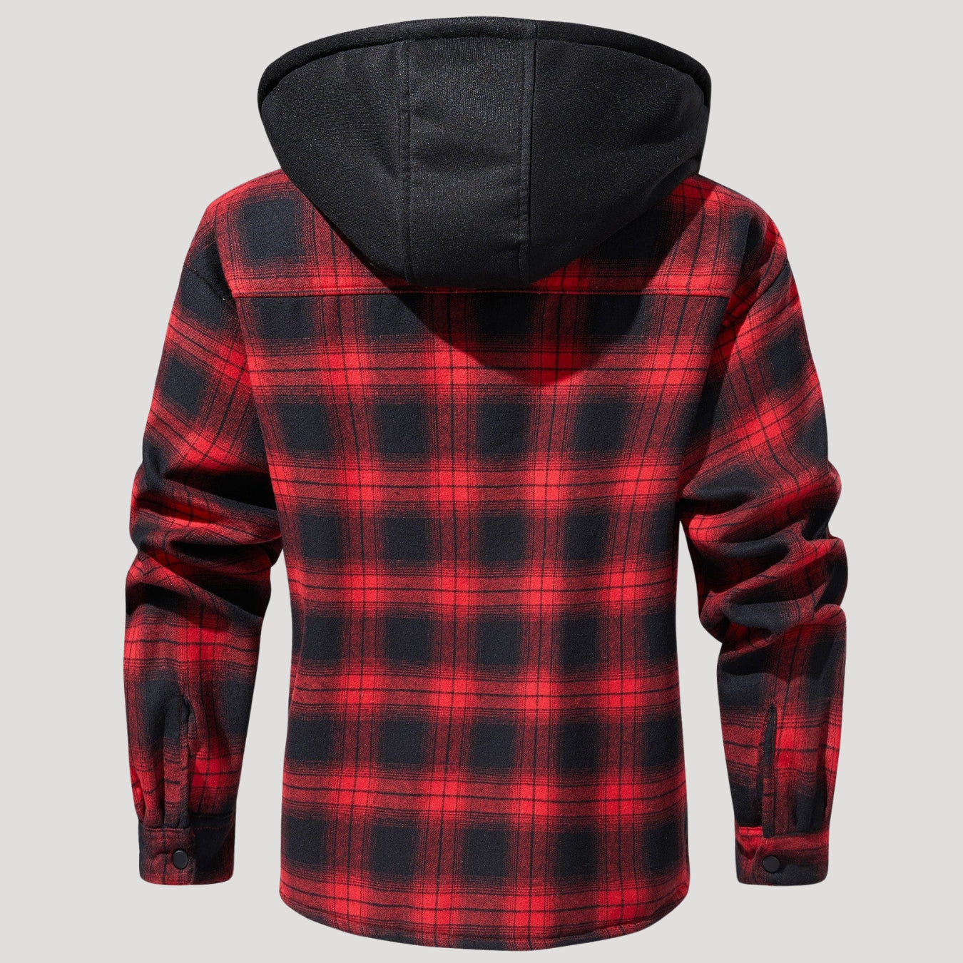 Men’s Red Plaid Flannel Hooded Sherpa Jacket