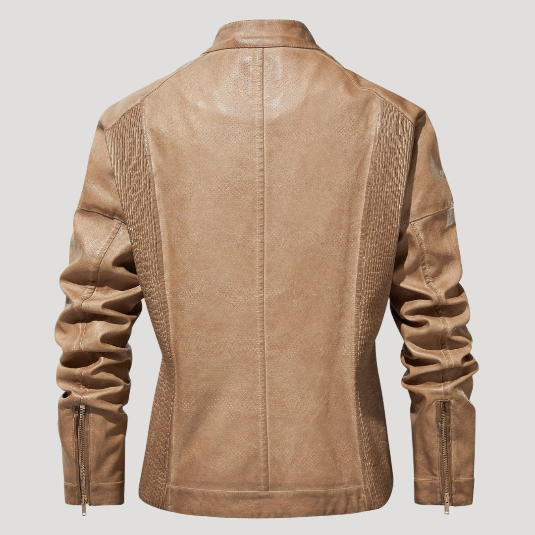 Women’s Leather Moto Jacket Zip Front Tan Casual Outerwear