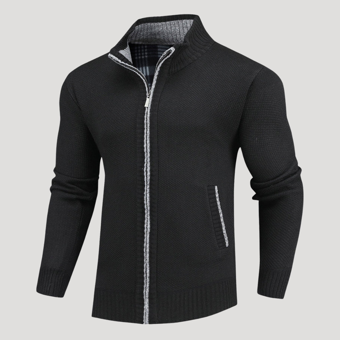 Men’s Full Zip Knit Sweater Jacket Casual Stand Collar Coat