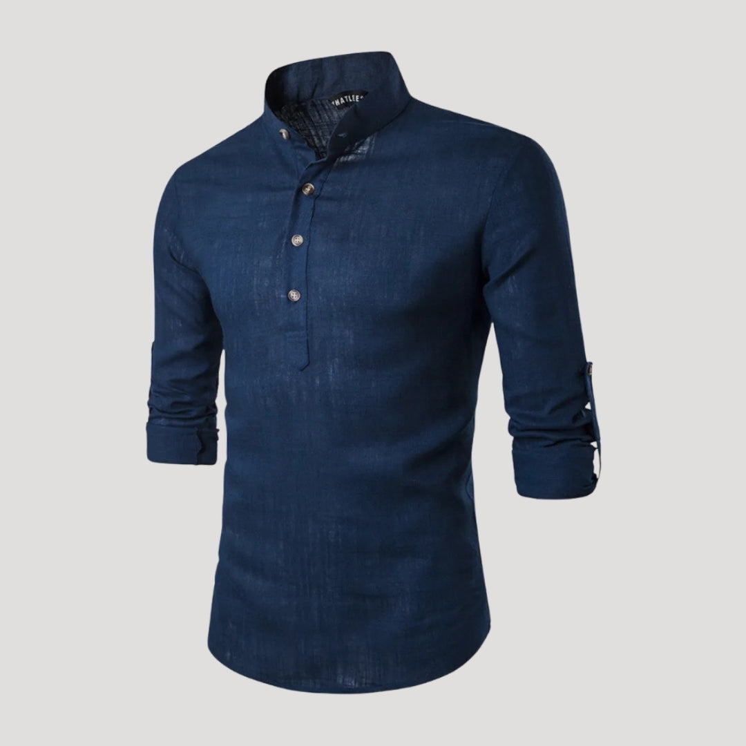 Men’s Long Sleeve Henley Shirt Stand Collar Casual Top
