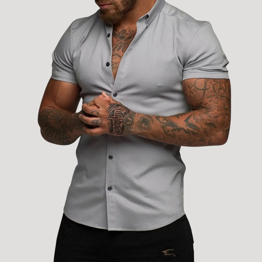 Men Short Sleeve Slim Fit Shirt Button Front Casual