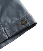 Men’s Leather Trucker Jacket Button Front Collared Outerwear