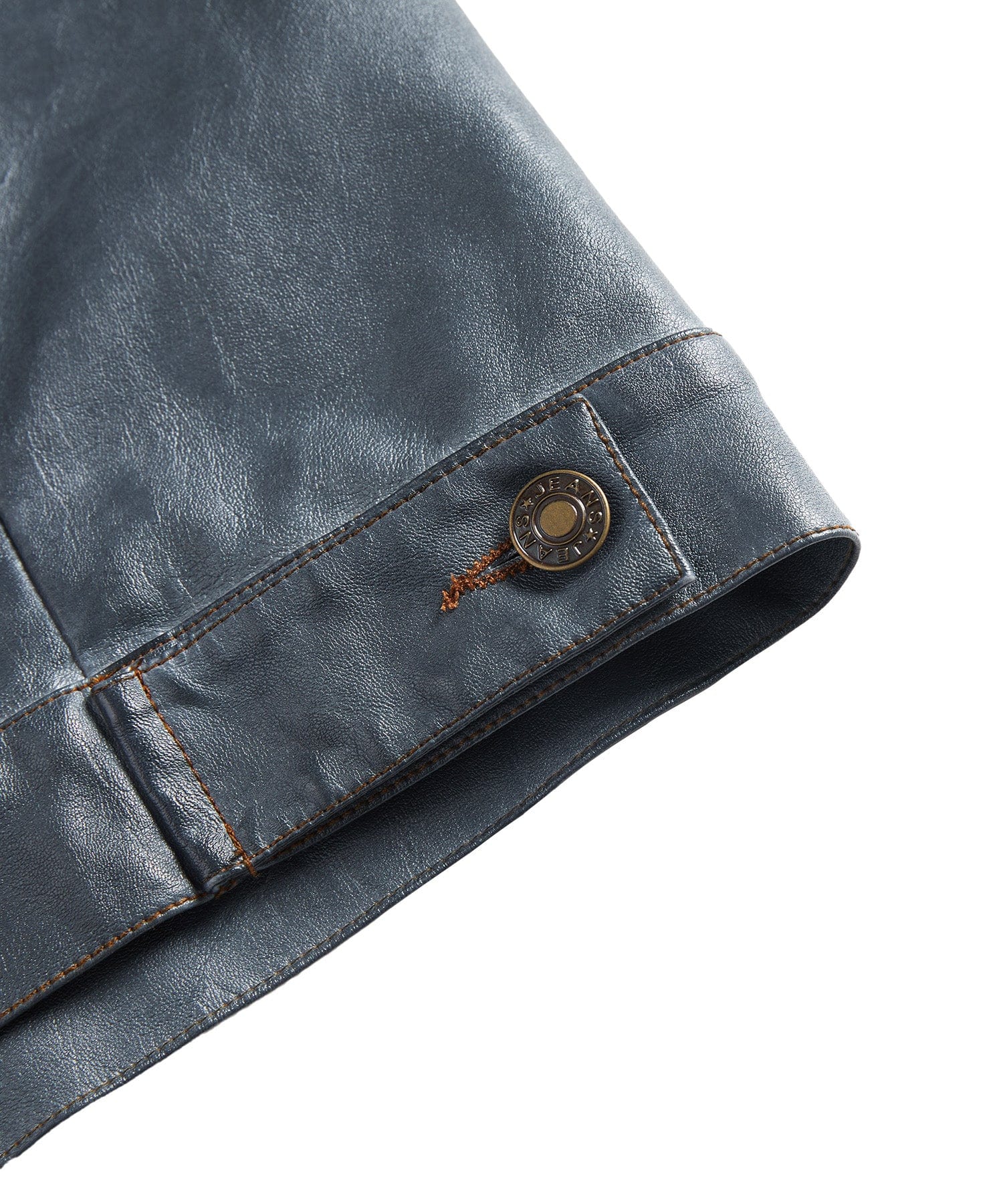 Men’s Leather Trucker Jacket Button Front Collared Outerwear