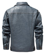 Men’s Leather Trucker Jacket Button Front Collared Outerwear
