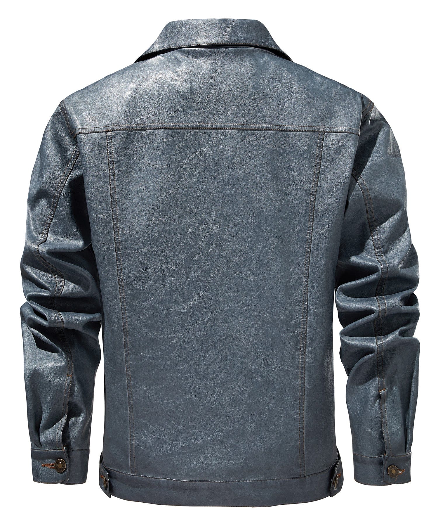 Men’s Leather Trucker Jacket Button Front Collared Outerwear
