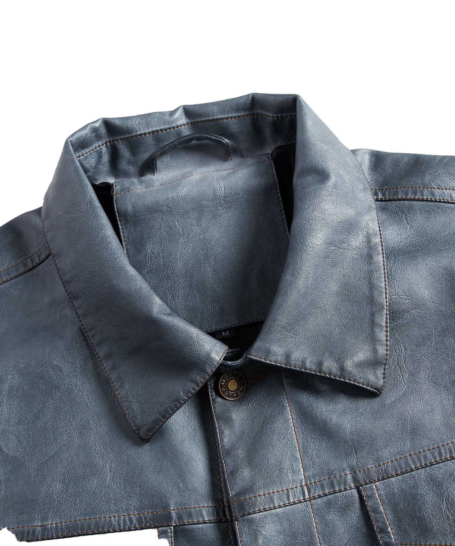 Men’s Leather Trucker Jacket Button Front Collared Outerwear