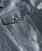 Men’s Leather Trucker Jacket Button Front Collared Outerwear
