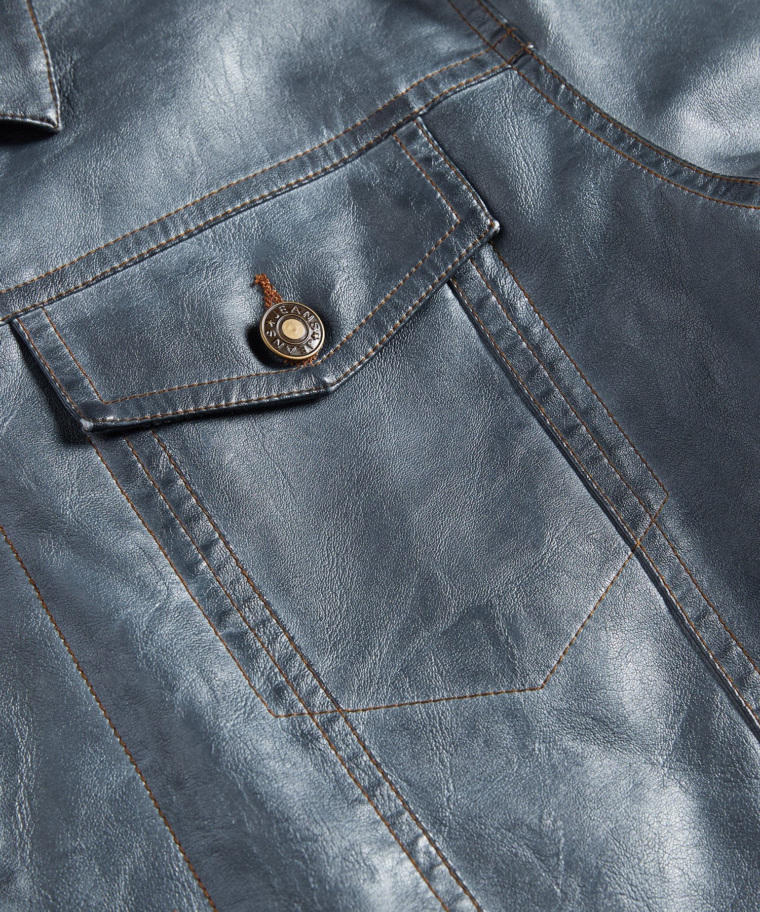 Men’s Leather Trucker Jacket Button Front Collared Outerwear