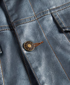 Men’s Leather Trucker Jacket Button Front Collared Outerwear