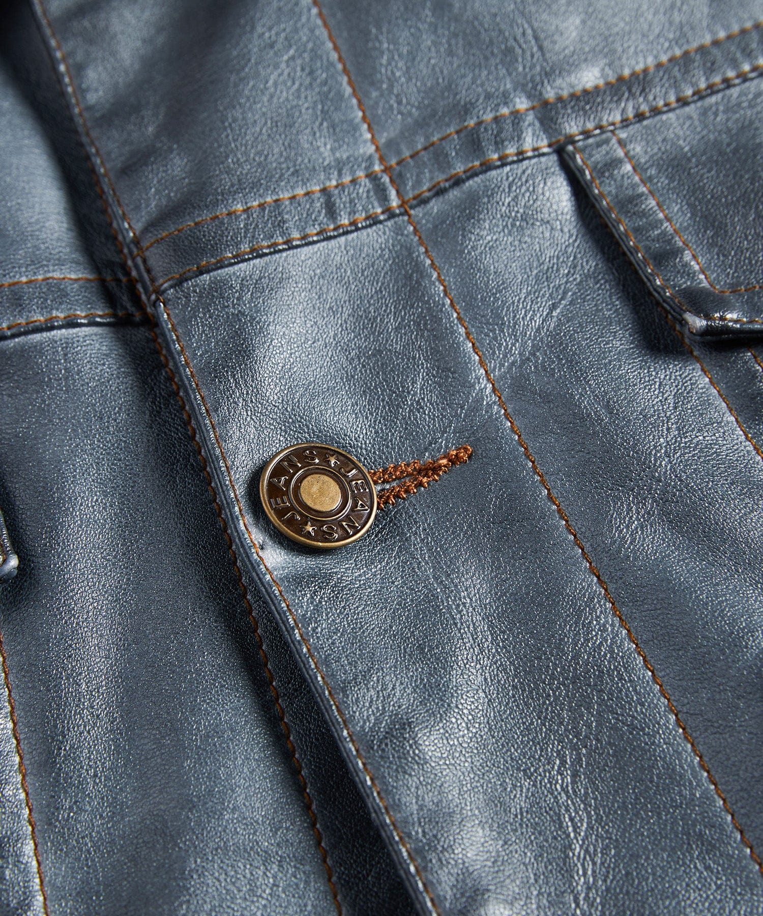 Men’s Leather Trucker Jacket Button Front Collared Outerwear