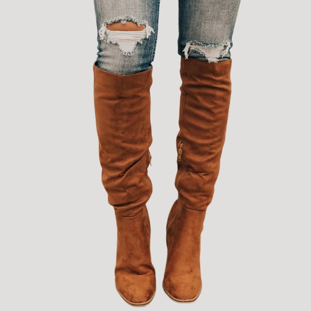 Women’s Knee High Block Heel Boots Slouchy Tall Fashion Shoes