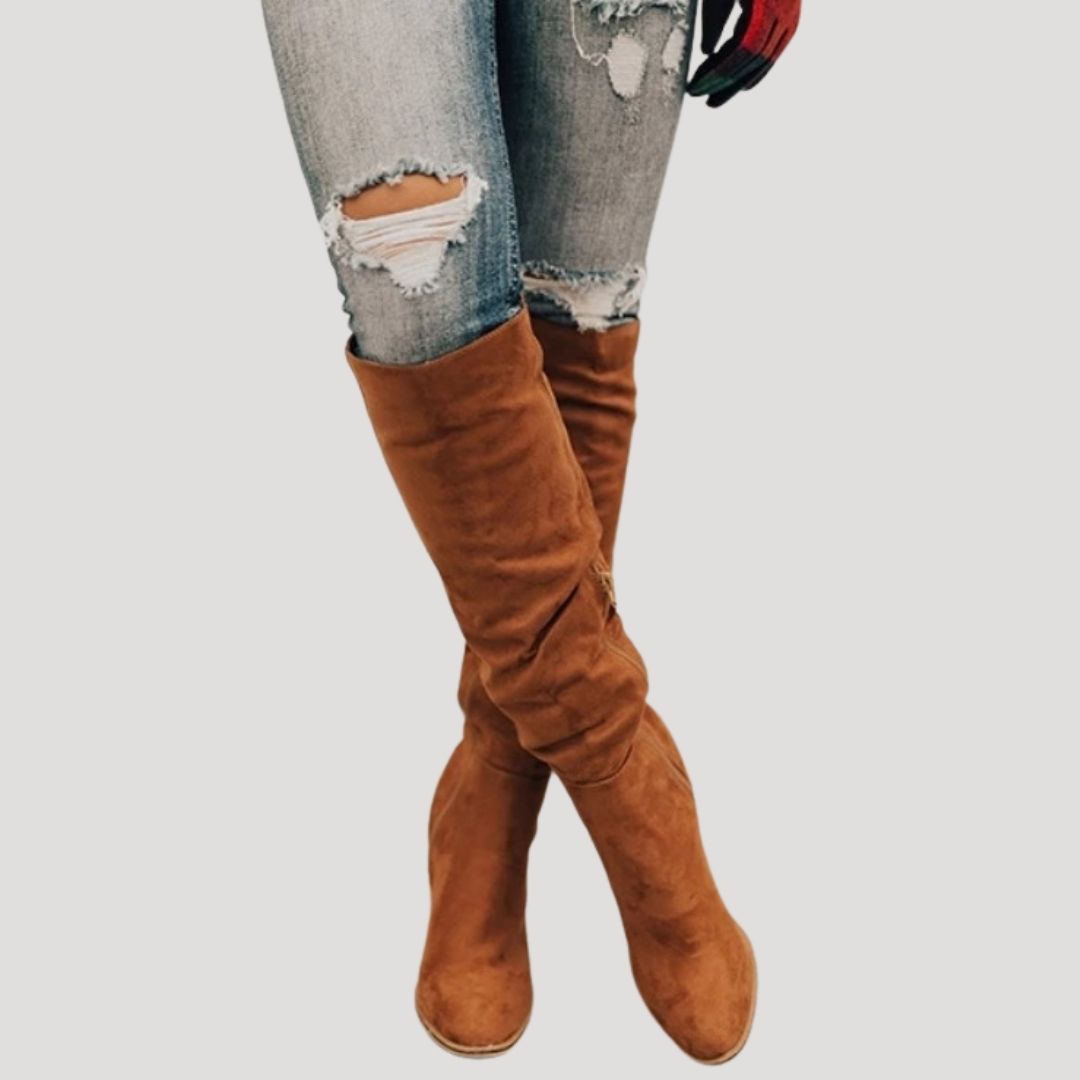 Women’s Knee High Block Heel Boots Slouchy Tall Fashion Shoes