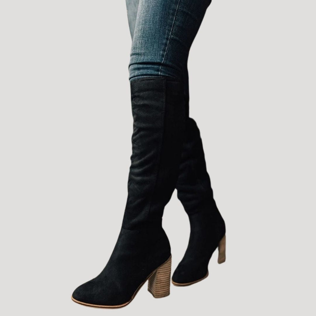 Women’s Knee High Block Heel Boots Slouchy Tall Fashion Shoes