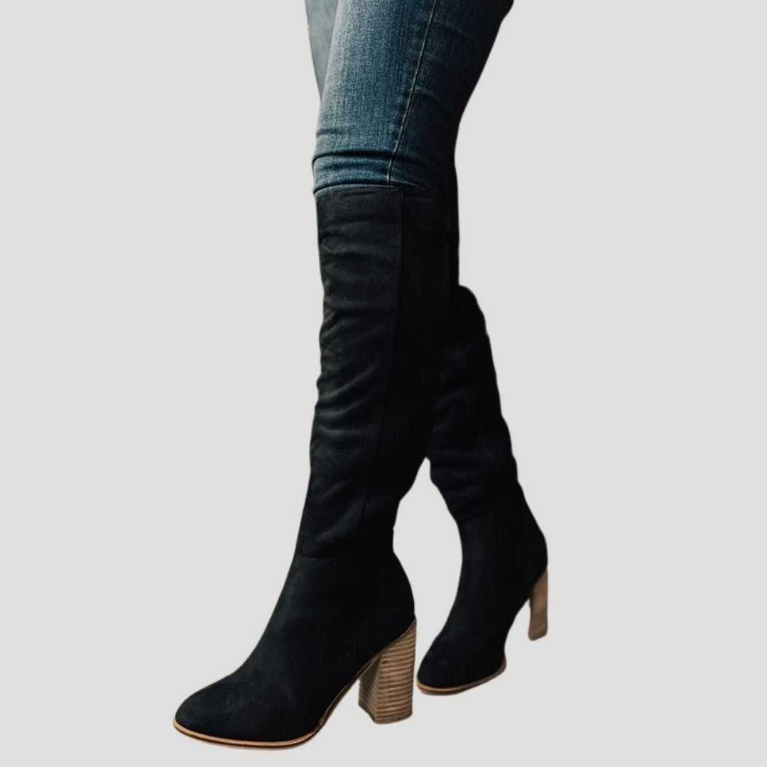 Women’s Knee High Block Heel Boots Slouchy Tall Fashion Shoes