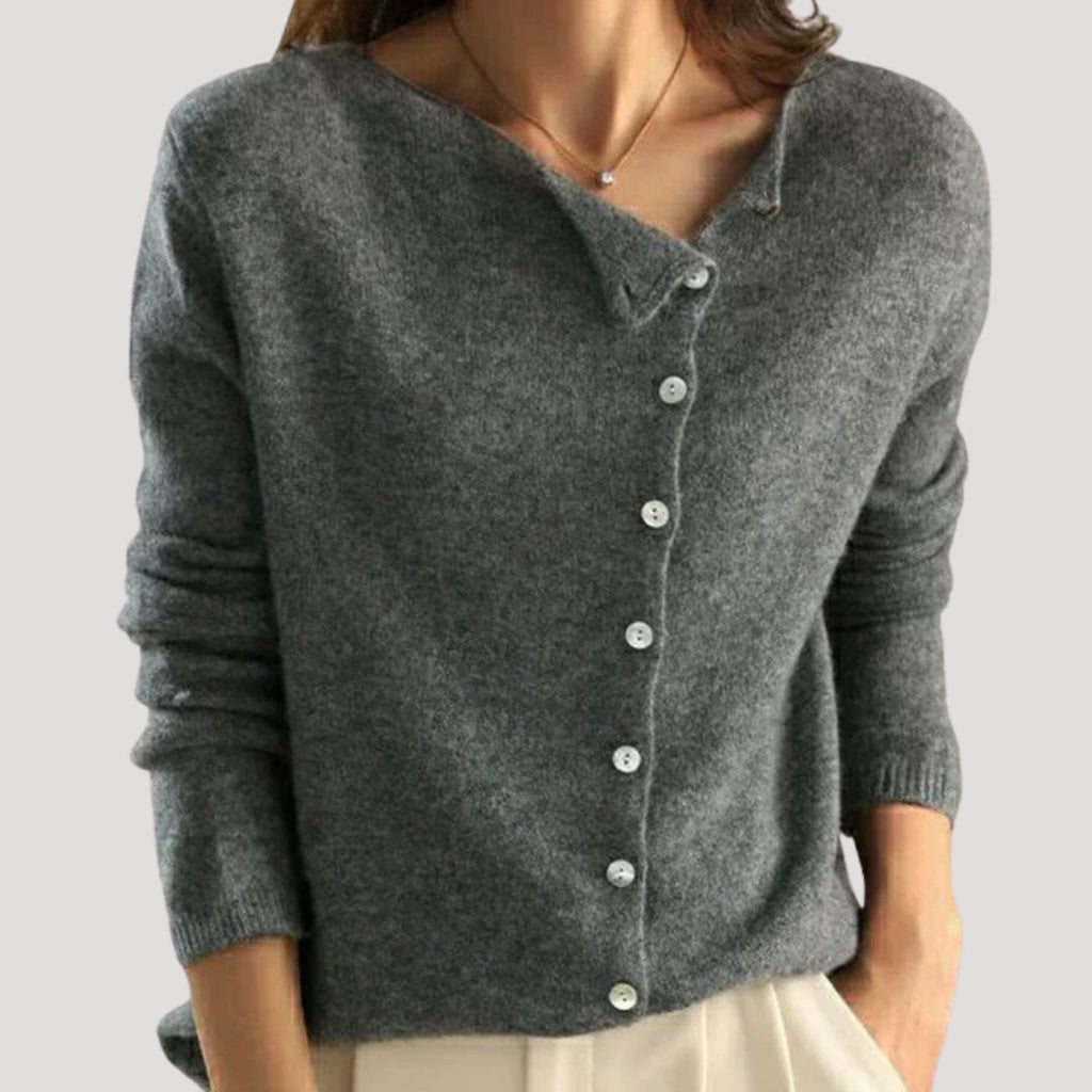 Women’s Asymmetrical Button Knit Sweater Relaxed Fit