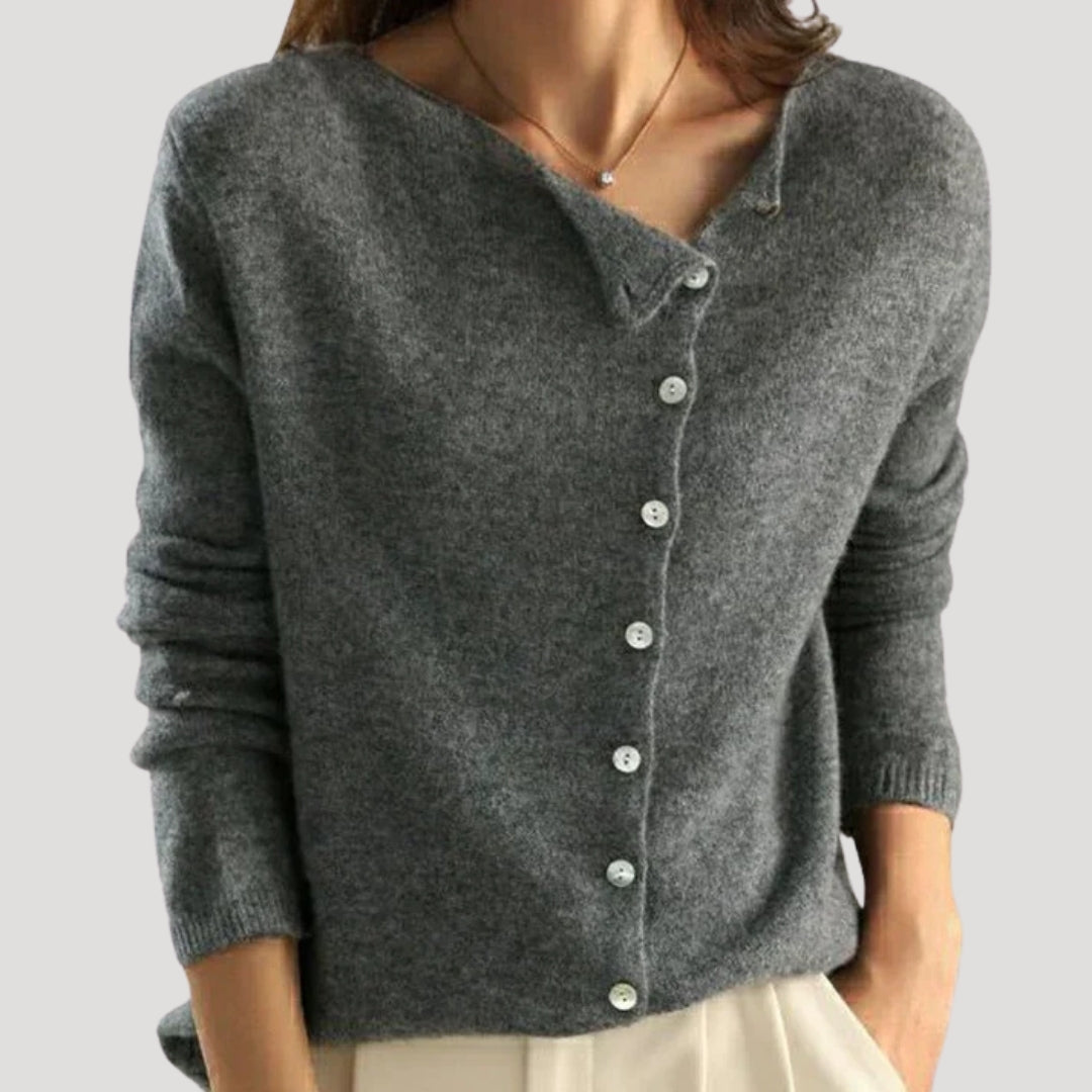 Women’s Asymmetrical Button Knit Sweater Relaxed Fit