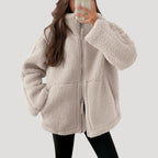 Women’s Teddy Fleece Zip Up Jacket Relaxed Casual Outerwear