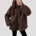 Women’s Teddy Fleece Zip Up Jacket Relaxed Casual Outerwear