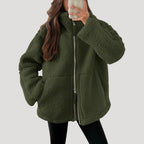 Women’s Teddy Fleece Zip Up Jacket Relaxed Casual Outerwear