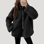 Women’s Teddy Fleece Zip Up Jacket Relaxed Casual Outerwear
