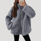 Women’s Teddy Fleece Zip Up Jacket Relaxed Casual Outerwear