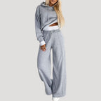 Women’s Oversized Fleece Lounge Set Wide Leg Jogger Outfit