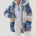 Women’s Oversized Hooded Patchwork Teddy Jacket Casual Coat