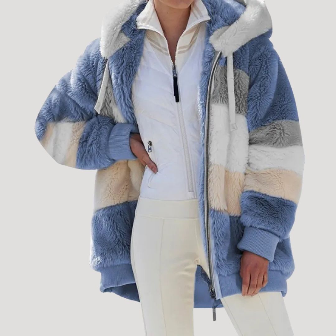 Women’s Oversized Hooded Patchwork Teddy Jacket Casual Coat