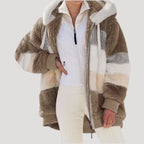 Women’s Oversized Hooded Patchwork Teddy Jacket Casual Coat