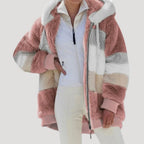 Women’s Oversized Hooded Patchwork Teddy Jacket Casual Coat
