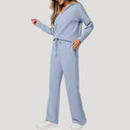 Women’s Knit Lounge Set V Neck Top Wide Leg Pants