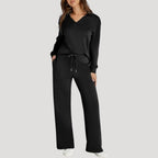 Women’s Knit Lounge Set V Neck Top Wide Leg Pants